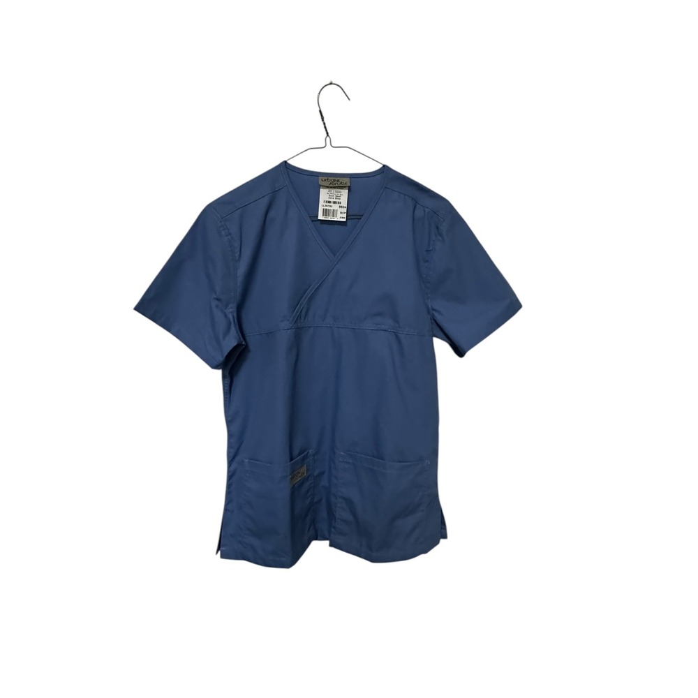Urbane Scrubs Mock Wrap Scrub Top Medical Uniform Pockets Blue‎ XSM